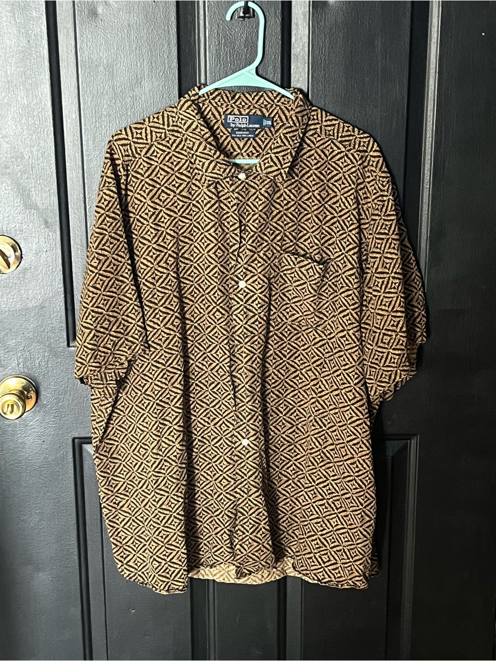 Ralph Lauren Brown Geometric Short Sleeve Button-Down Shirt